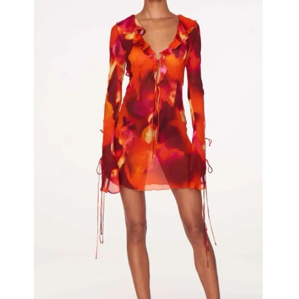 NWT Rat And Boa Dali Dress Tie Dye Open Back Mini Red Orange Size Small - Picture 3 of 15